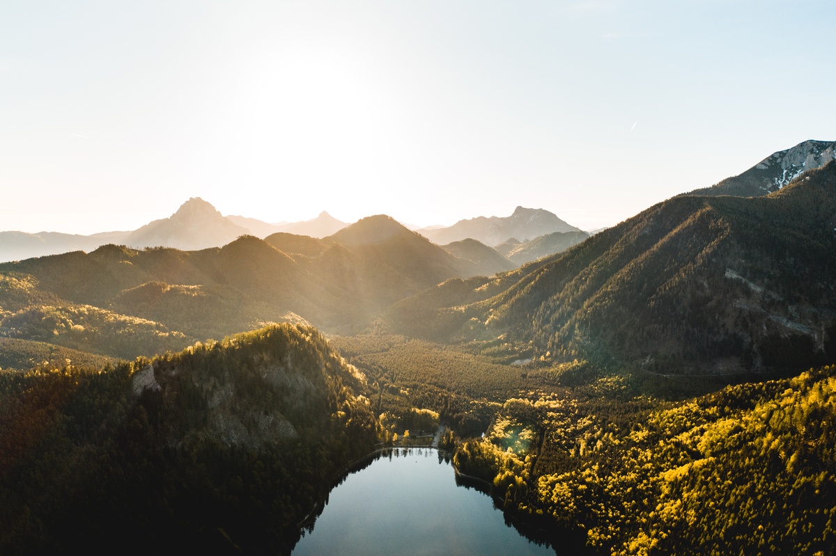 Austrian alpine lake at golden hour