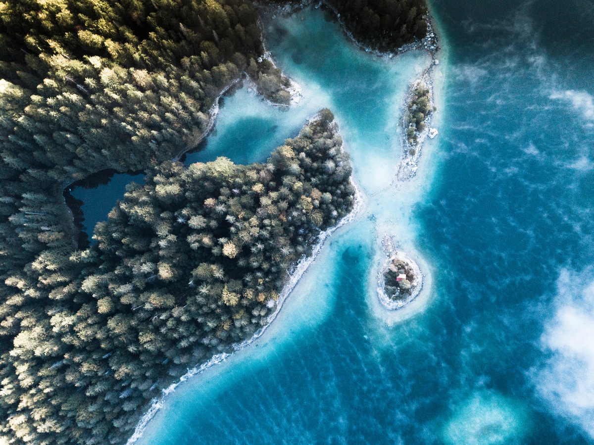 Aerial view of turquoise coastline